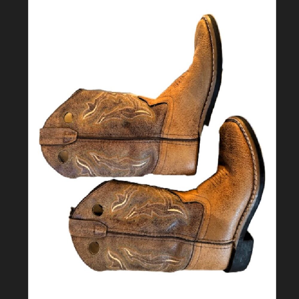 Kids 'Old West' Unisex Square Toe Western Boots, 13.5-D., 4-Row Stitch, Tan